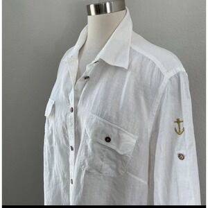 Lauren Ralph Lauren 100% Linen Button Up Shirt Women's 2X White Cruise Nautical
